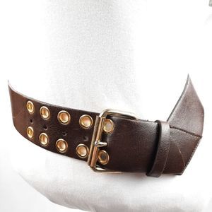 Sandy Duftler Designs Made USA genuine leather brown gold brass hip belt women M